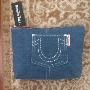 True Religion denim toilette bag pouch monogram